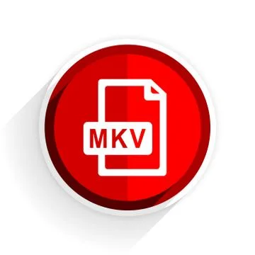 Mkv file icon, red circle flat design internet button, web and mobile app ill Stock Illustration