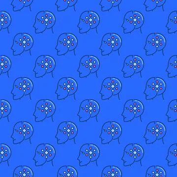 ML and AI Head vector Machine Learning colored seamless pattern Stock Illustration