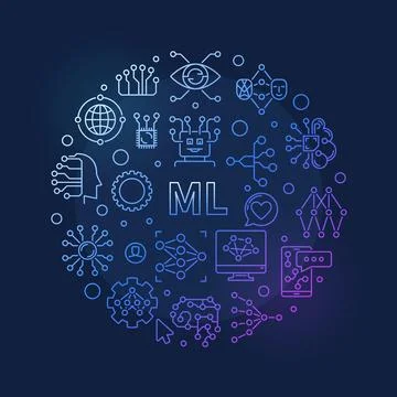ML concept round vector line colored banner. Machine Learning creative illu.. Stock Illustration
