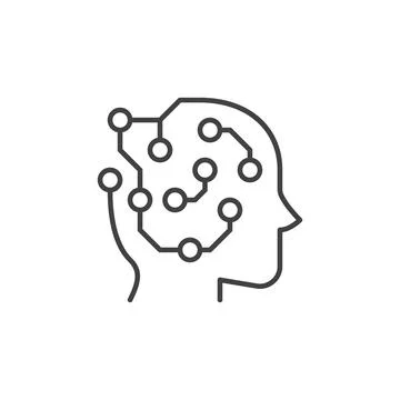 ML Head with Circuit Board vector Machine Learning concept thin line icon 스톡 일러스트