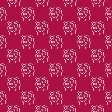 ML Head with Circuit Board vector Machine Learning red line seamless pattern 스톡 일러스트
