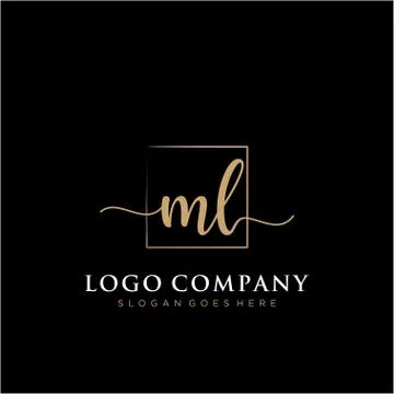ML Initial handwriting logo with rectangle template vector Stock Illustration