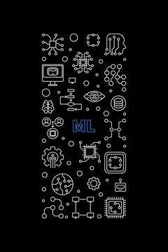 ML - Machine Learning Technology concept vector thin line vertical banner Illustrazione stock