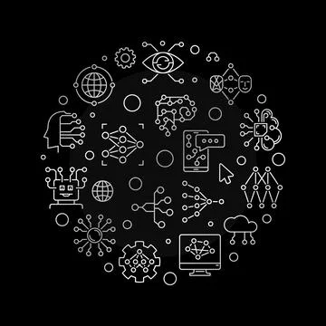 ML or Machine Learning concept outline creative round banner - vector illus.. Illustrazione stock