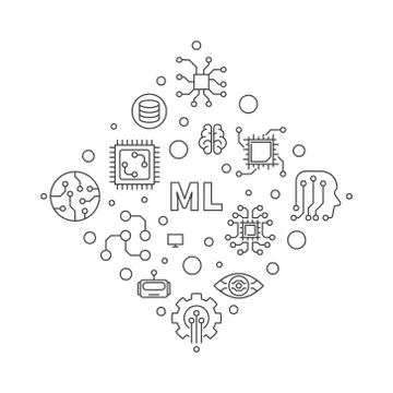 ML or Machine Learning vector outline minimal illustration 스톡 일러스트