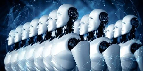 MLB 3D illustration of robot humanoid group Illustrazione stock
