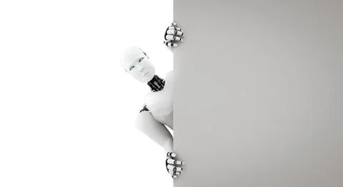 MLB 3D render humanoid robot show up from the wall 스톡 일러스트