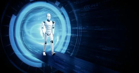 MLB 3D rendering robot humanoid in sci fi fantasy world Illustrazione stock