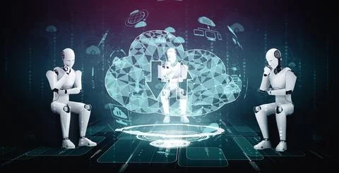 MLB AI robot using cloud computing technology to store data on online server イラスト素材