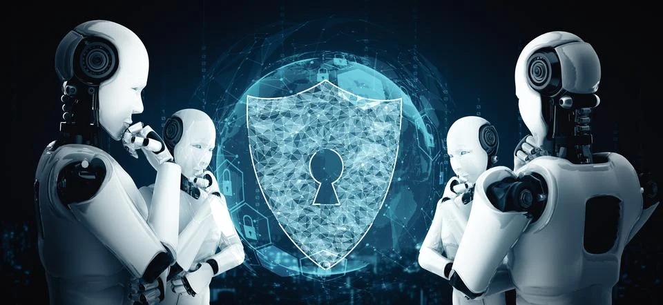 MLB AI robot using cyber security to protect information privacy Illustrazione stock