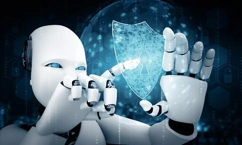 MLB AI robot using cyber security to protect information privacy Illustrazione stock