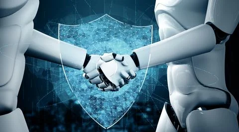 MLB AI robot using cyber security to protect information privacy Stock Illustration