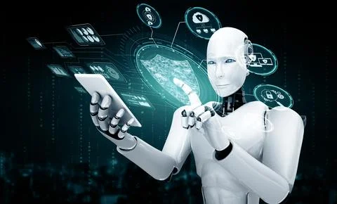 MLB AI robot using cyber security to protect information privacy Illustrazione stock