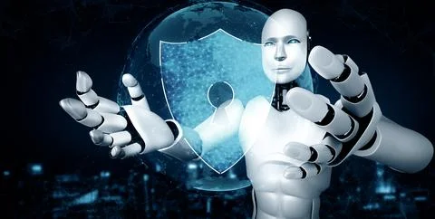 MLB AI robot using cyber security to protect information privacy 스톡 일러스트