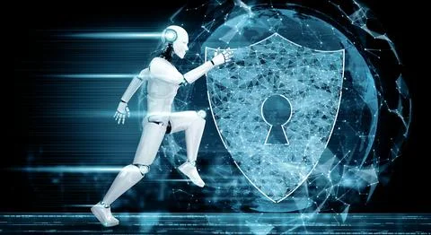 MLB AI robot using cyber security to protect information privacy Stock Illustration