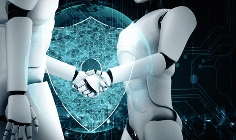 MLB AI robot using cyber security to protect information privacy Illustrazione stock