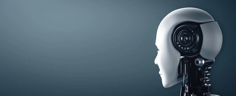 MLB Back view of humanoid AI robot head Stock Illustration