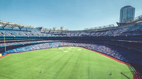  MLB Baseball Game Stadium Timelapse Toronto Rogers Centre Super Wide Roof Stockbeeldmateriaal 50675268