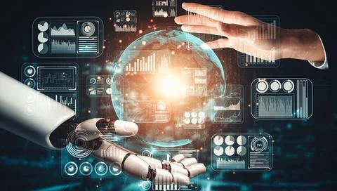 MLB Future artificial intelligence and machine learning for AI droid robot or Illustrazione stock