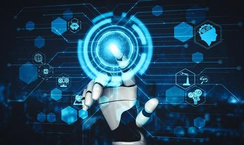 MLB Future artificial intelligence and machine learning for AI droid robot or Illustrazione stock