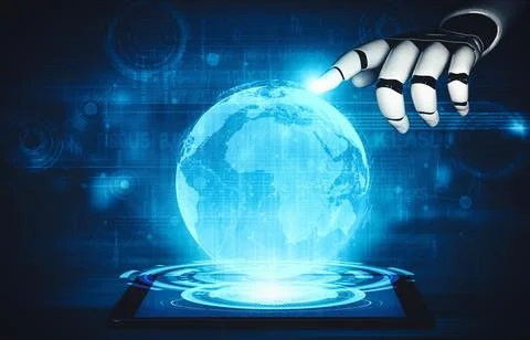 MLB Future artificial intelligence and machine learning for AI droid robot or Ilustración de archivo