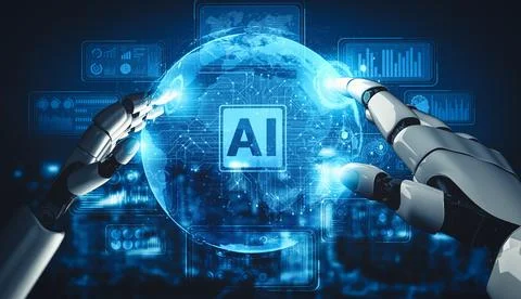 MLB Future artificial intelligence and machine learning for AI droid robot or Stock Illustration