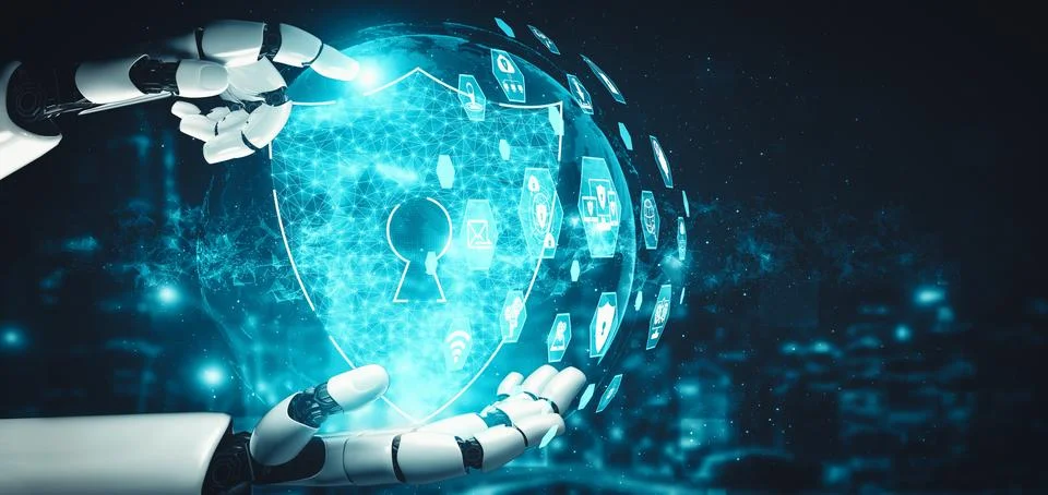 MLB Future artificial intelligence and machine learning for AI droid robot or Illustrazione stock