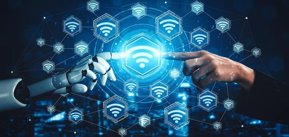 MLB Future artificial intelligence and machine learning for AI droid robot or Illustrazione stock