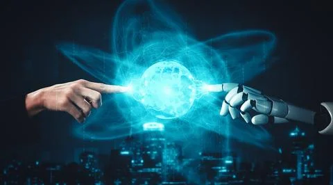 MLB Future artificial intelligence and machine learning for AI droid robot or Illustrazione stock