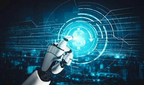 MLB Future artificial intelligence and machine learning for AI droid robot or Illustrazione stock