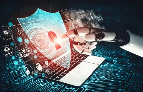 MLB Future artificial intelligence and machine learning for AI droid robot or Illustrazione stock