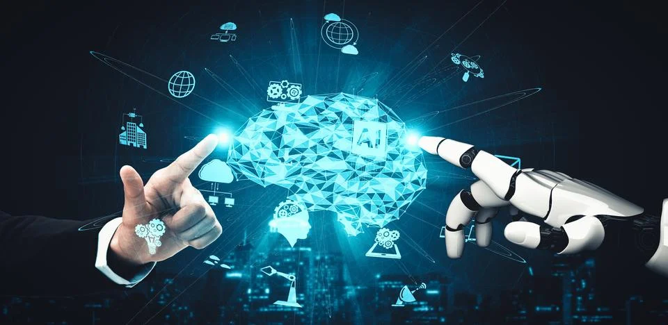 MLB Future artificial intelligence and machine learning for AI droid robot or Stock Illustration