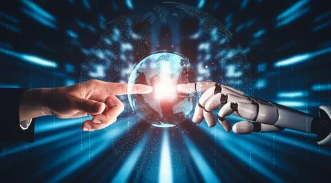 MLB Future artificial intelligence and machine learning for AI droid robot or Stock Illustration