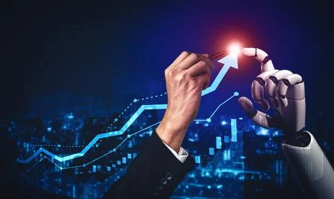 MLB Future artificial intelligence and machine learning for AI droid robot or Illustrazione stock