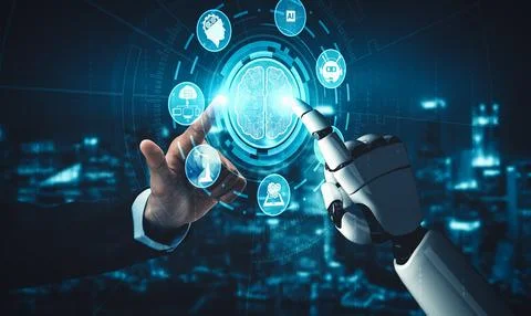 MLB Future artificial intelligence and machine learning for AI droid robot or Stock Illustration