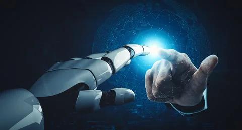 MLB Future artificial intelligence and machine learning for AI droid robot or Ilustración de archivo