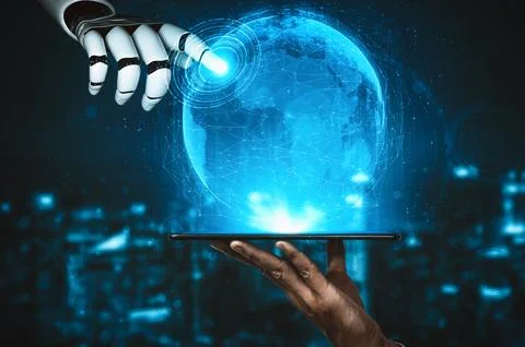 MLB Future artificial intelligence and machine learning for AI droid robot or Illustrazione stock