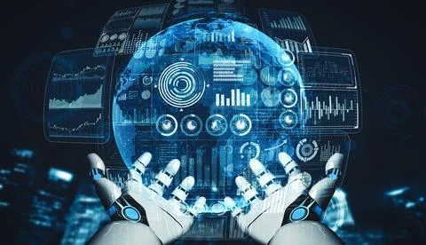 MLB Future artificial intelligence and machine learning for AI droid robot or Stockillustratie