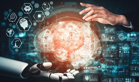 MLB Future artificial intelligence and machine learning for AI droid robot or Stock Illustration