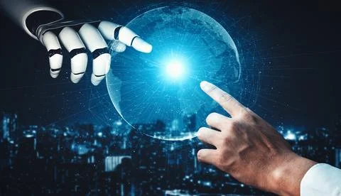 MLB Future artificial intelligence and machine learning for AI droid robot or Illustrazione stock