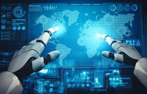 MLB Future artificial intelligence and machine learning for AI droid robot or Stock Illustration