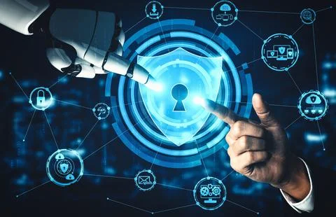 MLB Future artificial intelligence and machine learning for AI droid robot or Illustrazione stock