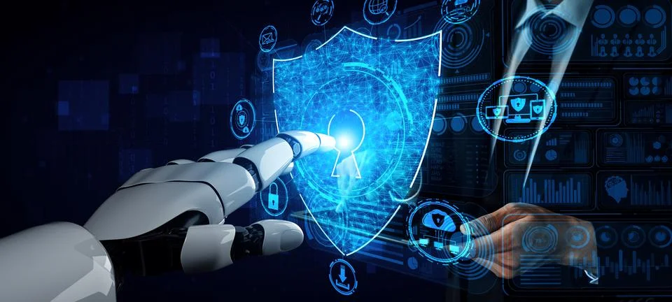 MLB Future artificial intelligence and machine learning for AI droid robot or Illustrazione stock