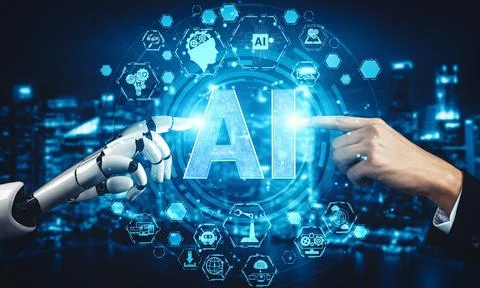 MLB Future artificial intelligence and machine learning for AI droid robot or Stock Illustration