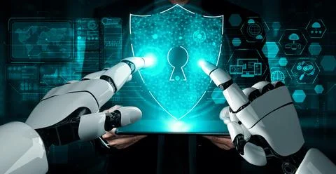 MLB Future artificial intelligence and machine learning for AI droid robot or Illustrazione stock