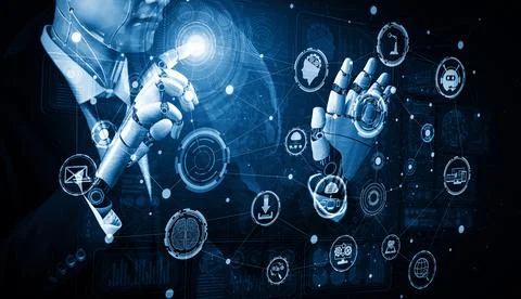 MLB Future artificial intelligence and machine learning for AI droid robot or Stock Illustration