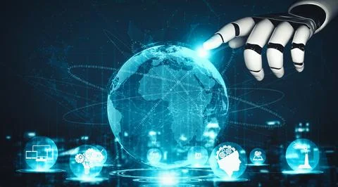 MLB Future artificial intelligence and machine learning for AI droid robot or Stock Illustration
