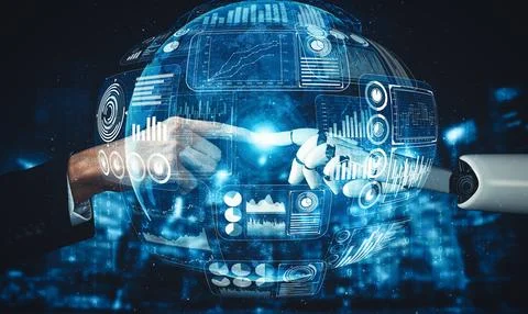 MLB Future artificial intelligence and machine learning for AI droid robot or Illustrazione stock