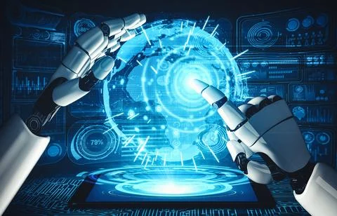 MLB Future artificial intelligence and machine learning for AI droid robot or Stock Illustration