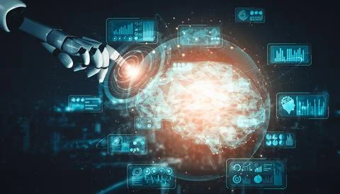 MLB Future artificial intelligence and machine learning for AI droid robot or Stock Illustration